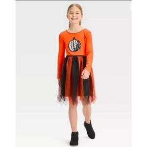 Girl's Sequin PUMPKIN Halloween Costume Dress New With Tags Large 10/12